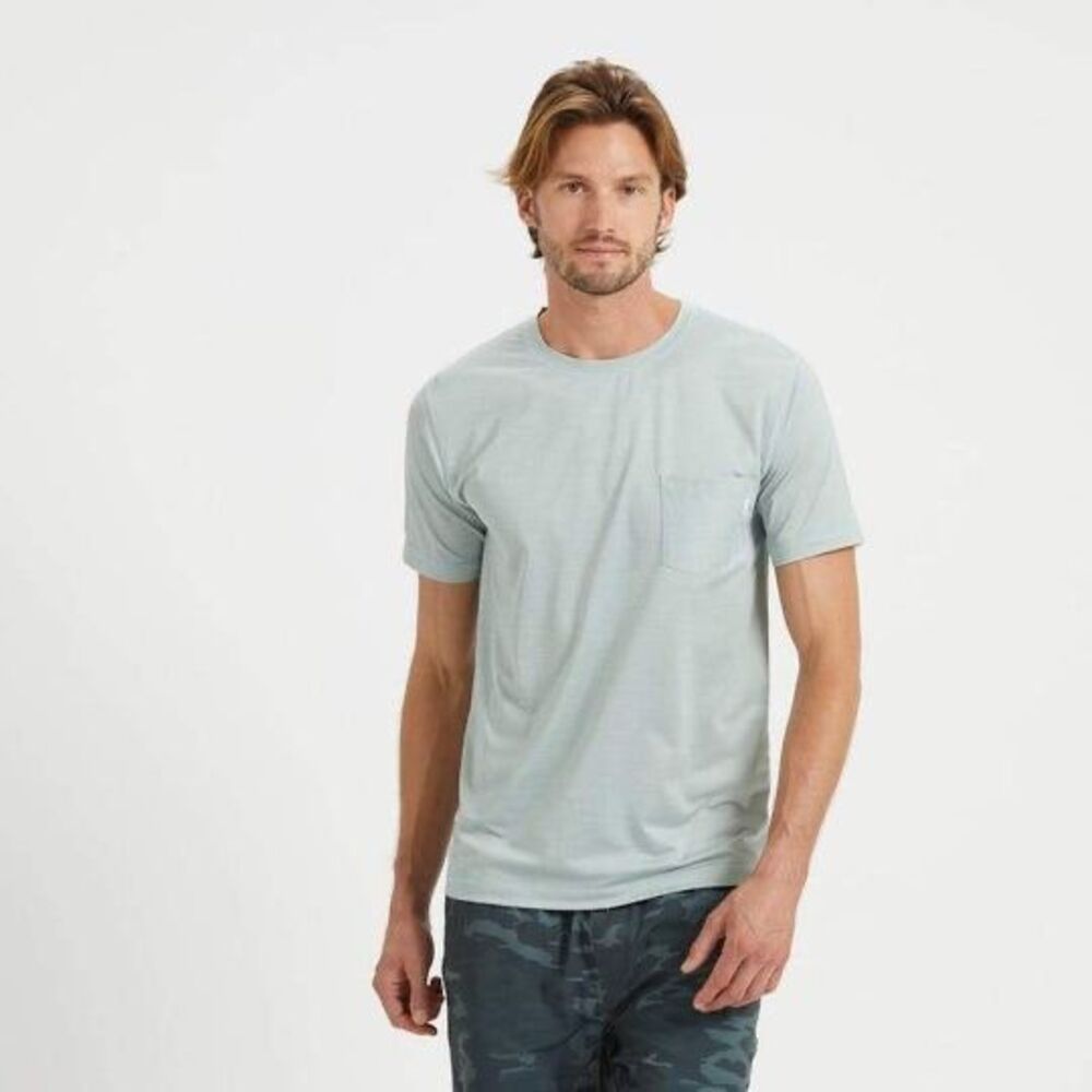 Vuori Men’s Light Blue Performance Pocket T-Shirt Athletic Mesh Crew Neck Medium
